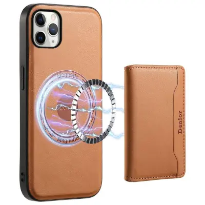 DENIOR iPhone 11 Pro Max Mobilskal Äkta Läder Magnetisk Khaki