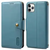 DENIOR iPhone 11 Pro Max Skal Äkta Läder Ställ - Blå