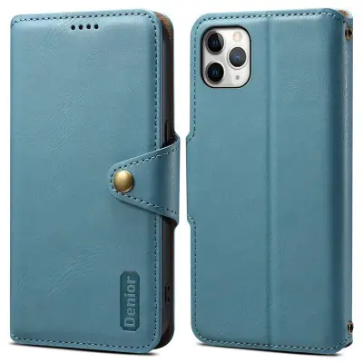 DENIOR iPhone 11 Pro Max Skal Äkta Läder Ställ - Blå