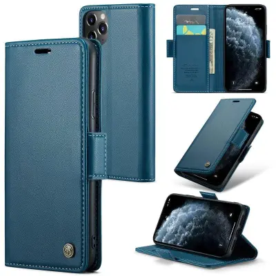 CASEME Series Ställbart Plånboksfodral Konstläder iPhone 11 Pro Blå