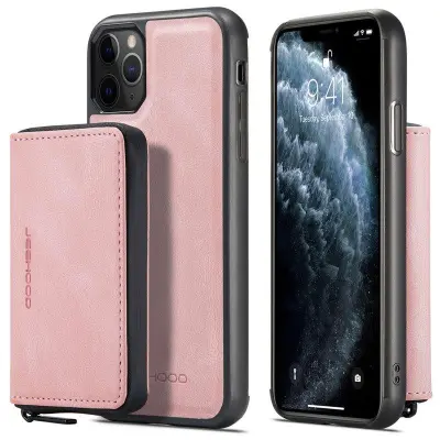 JEEHOOD iPhone 11 Pro Skal Läder TPU Magnetisk Rosa