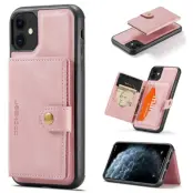 JEEHOOD J01 iPhone 11 Pro Skal Retro Läder med Kortfack - Rosa