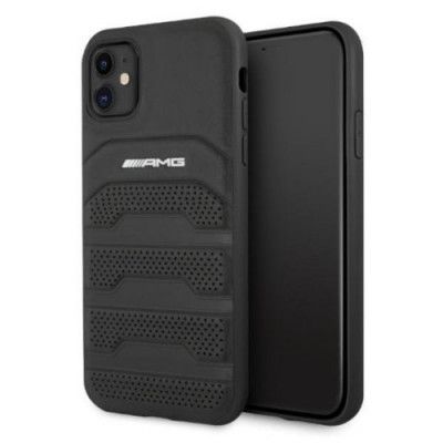 AMG Äkta Läder Debossed Lines Skal iPhone 11 - Svart