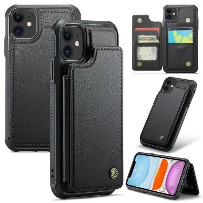 CASEME C22 iPhone 11 Fodral Konstläder med RFID, Svart