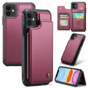 CASEME C22 iPhone 11 Fodral KonstLäder RFID-Skydd- Vinröd