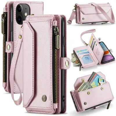 CASEME iPhone 11 Plånboksfodral Konstläder med Dragkedja - Rosa