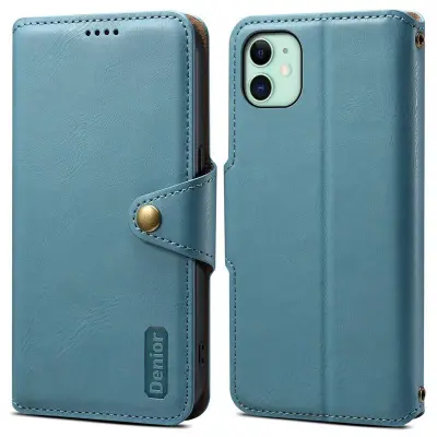 DENIOR iPhone 11 Plånboksfodral Konstläder Blå med Stötabsorberande Design