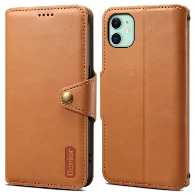 DENIOR iPhone 11 Plånboksfodral Konstläder Stötbeständig - Khaki