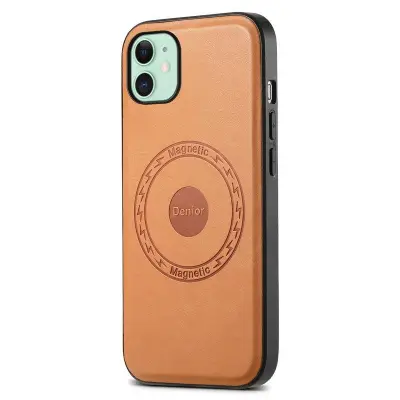 DENIOR iPhone 11 Fodral MagSafe PU Läder Khaki