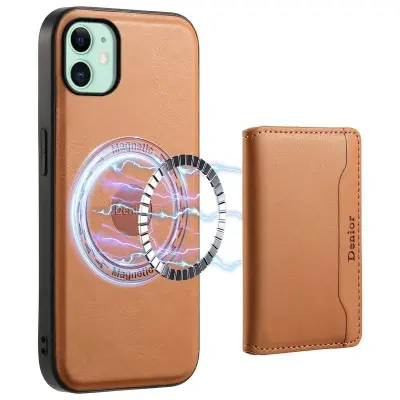 DENIOR Mobilskal till iPhone 11 i äkta läder med avtagbar kortficka - Khaki