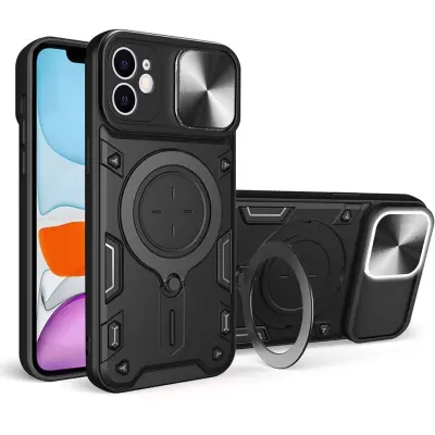 Trolsk Mobilskal med Kameraskydd och Stativ - Svart (iPhone 11)