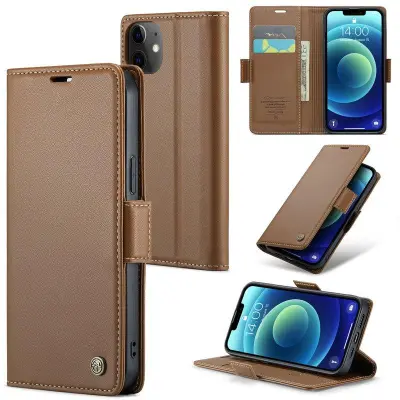 CASEME 023 Plånboksfodral Konstläder för iPhone 12 mini - Brun