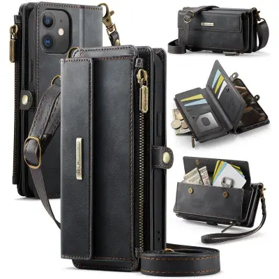 CASEME Plånboksfodral för iPhone 12 mini Konstläder Svart
