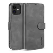 DG.MING Retro Plånboksfodral Konstläder för iPhone 12 mini - Grå