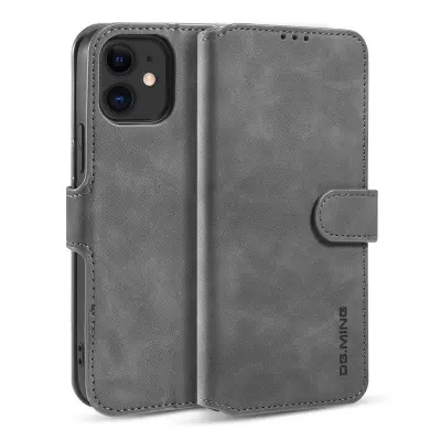 DG.MING Retro Plånboksfodral Konstläder för iPhone 12 mini - Grå