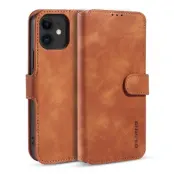 DG.MING Retro Konstläderplånboksfodral för iPhone 12 mini - Brun