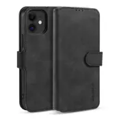 DG.MING Retro Konstläderplånboksfodral för iPhone 12 mini - Svart