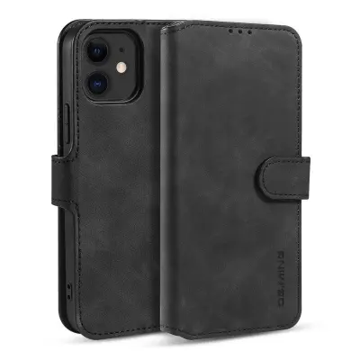 DG.MING Retro Konstläderplånboksfodral för iPhone 12 mini - Svart