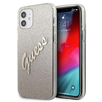 Guess Skal iPhone 12 Mini Glitter Gradient Script - Guld