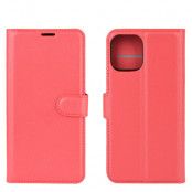 Litchi Läder Plånboksfodral iPhone 12 Mini - Röd