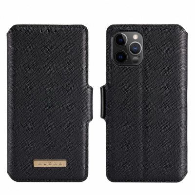 Muxma Saffiano Plånboksfodral till Apple iPhone 12 Mini - Svart