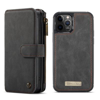 CASEME avtagbart Äkta Läder Plånboksfodral iPhone 12 Pro Max - Svart