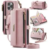 Caseme iPhone 12 Pro Max Plånboksfodral RFID Blocking Zipper - Rosa
