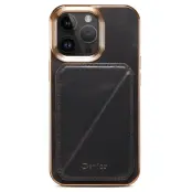 DENIOR iPhone 12 Pro Max Plånboksfodral Kortfack Ställ Waxy Äkta Läder Svart