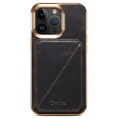 DENIOR iPhone 12 Pro Max Plånboksfodral Kortfack Ställ Waxy Äkta Läder Svart