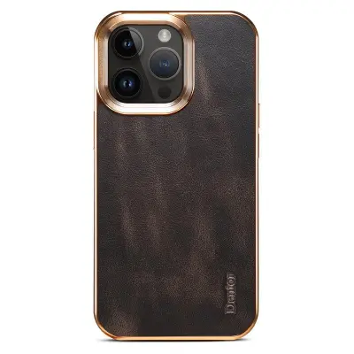 DENIOR Mobilskal till iPhone 12 Pro Max Äkta Läder + PU Läder + PC - Svart