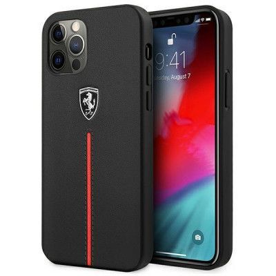 Ferrari iPhone 12 Pro Max Skal Off Track Leather Nylon Stripe - Svart