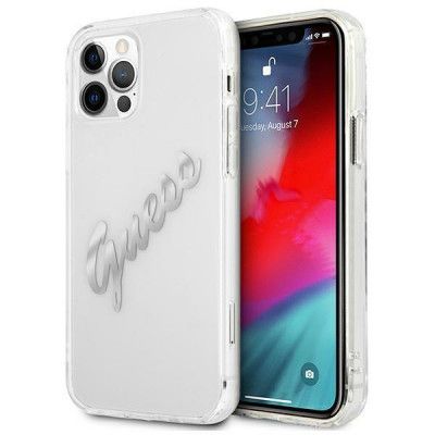 Guess Vintage Script Silver Skal iPhone 12 Pro Max - Transparent