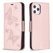 Imprint Butterfly Plånboksfodral iPhone 12 Pro Max - Rose Gold