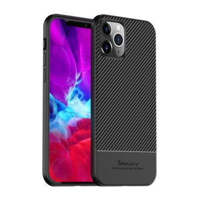 IPAKY Carbon Fiber Skal iPhone 12 Pro Max - Svart