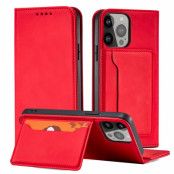 iPhone 12 Plånboksfodral Magnet Stand - Röd