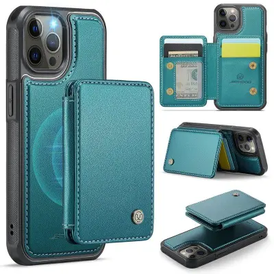 JEEHOOD J05 Mobilskal till iPhone 12 Pro Max Läder med Magnetficka Cyan
