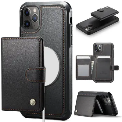 JEEHOOD J09 Fodral iPhone 12 Pro Max KonstLäder RFID-Skydd Svart