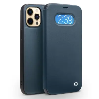 QIALINO iPhone 12 Pro Max Mobilskal Äkta Läder Cowhide  - Blå