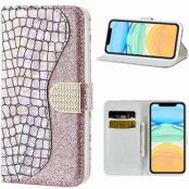 Croco Bling iPhone 12/12 Pro Plånboksfodral - Roséguld