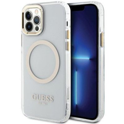 Guess Mobilskal till iPhone 12 Pro/12 Magsafe Metall Outline - Guld