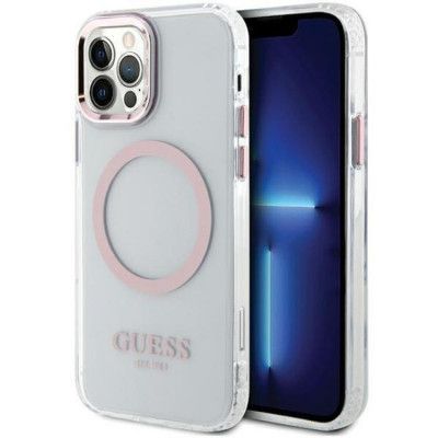 Guess Mobilskal till iPhone 12 Pro/12 Magsafe Metall Outline - Rosa