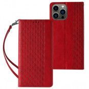 iPhone 12 Pro Plånboksfodral Magnet Strap - Röd