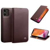 Qialino iPhone 12 Pro Plånboksfodral Äkta läder - Brun
