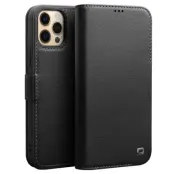 QIALINO iPhone 12 Pro Plånboksfodral Äkta Läder Magnetlås