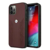 BMW Läder Curve Perforate Skal iPhone 12 / 12 Pro - Röd