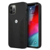 BMW Läder Curve Perforate Skal iPhone 12 / 12 Pro - Svart