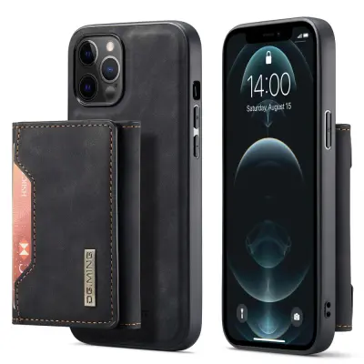 DG.MING iPhone 12 & 12 Pro Tri-fold Wallet Med Kickstand - Svart