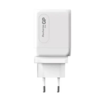 GP Väggladdare 65W GaN Inkl Reseadapter - Vit
