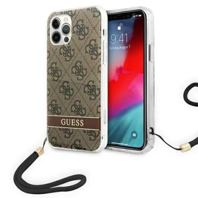 Guess iPhone 12/12 Pro Skal Print Strap - Brun