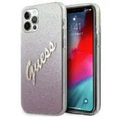Guess Skal iPhone 12 & 12 Pro Glitter Gradient Script - Rosa